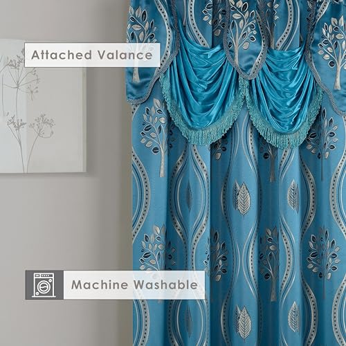 Elegant Comfort Luxurious Beautiful Curtain Panel Set with Attached Valance and Backing 54" X 84 inch (Set of 2), Navy Blue - color: Navy Blue, size: 84"L x 54"W