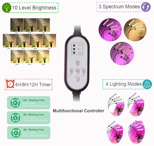 LED Plant Grow Light for Indoor Plants, 315 LEDs Sunlight Full Spectrum Plant Lamp with Timer, 10 Dimmable Levels 3 Head Plant Light Auto ON/Off Growing Light for Seeds Starting - size: 150LEDs