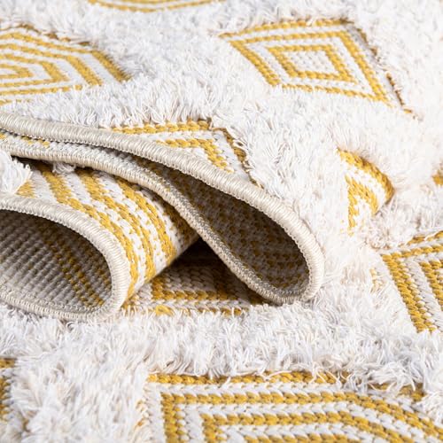 Rugs.com - Sabrina Soto Casa Rug – 8 Ft Runner Yellow Cotton Textured Rug Modern Geometric Design for Hallways and Entryways - color: Yellow, size: 2'3" x 8' (Runner)