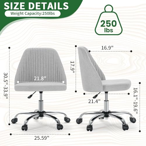 Armless Desk Chair with Comfortable Fabric Cover,Modern Home Office Chairs with Swivel Wheels for Computer Task Chairs Cute Vanity Chairs Adjustable Height for Living Room,Bed Room,Conference Office - color: Grey