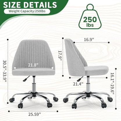 Armless Desk Chair with Comfortable Fabric Cover,Modern Home Office Chairs with Swivel Wheels for Computer Task Chairs Cute Vanity Chairs Adjustable Height for Living Room,Bed Room,Conference Office - color: Grey