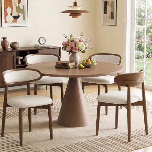 Wooden Dining Chairs Set of 4, Modern Fabric Upholstered Dining Room Chair, Kitchen Side Chairs, Farmhouse Dinner Chair with Curved Back for Kitchen, Beige - color: Beige, size: Set of 4