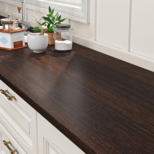ReWallpaper Wood Wallpaper Dark Brown Wooden Contact Paper Peel and Stick Waterproof Wood Grain Contact Paper for Countertops Cabinet Door Table Desk Self Adhesive Thicken Textured Vinyl 17.7" x 78.7" - size: 17.7" x 78.7"