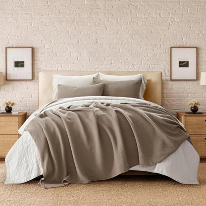 100% Cotton Waffle Coverlet Set, Queen Size, Truffle Taupe Brown | Soft Premium Waffle Weave Cotton Bed Blanket, Lightweight Oversized Bedspread, All Season 3-Piece Bedding Set with 2 Shams - color: Truffle Taupe Brown, size: Full/Queen (92" X 96")