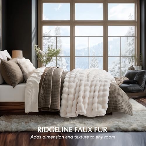 Faux Rabbit Fur Bubble Throw Blanket, 50"x60", Ivory White | Ultra Soft, Luxury Faux Rabbit Fur Throw, Thick Warm Bubble Blanket, Cozy Fluffy Reversible, for Bed, Couch, Chair, Sofa - color: Ivory White, size: 50"x60"