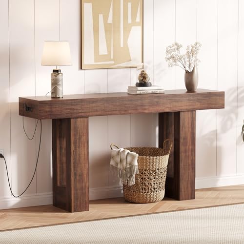 IDEALHOUSE 63" Entryway Table with Power Outlet, Console Table for Entryway | Brown, Wooden Sofa Table, Narrow Hallway Foyer Table for Entryway, Hallway, Living Room - color: Rustic Brown