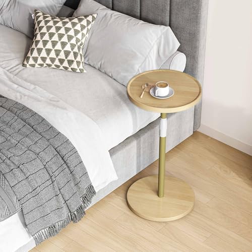Adjustable Round Side Table, Pedestal Drink Table for Small Spaces | Small End Table, Tall Round Nightstand for Living Room Bedroom Natural ET-010YW - color: Natural