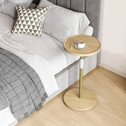 Adjustable Round Side Table, Pedestal Drink Table for Small Spaces | Small End Table, Tall Round Nightstand for Living Room Bedroom Natural ET-010YW - color: Natural
