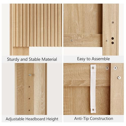 64.1" Queen Size Wood Headboard, Fluted Panel Headboard,Oak | Modern Farmhouse Head Board, Wall Mounted Headboards, Wingback Boho Head Board for Adjustable Bed, Easy to Assembly - color: Oak, size: Queen