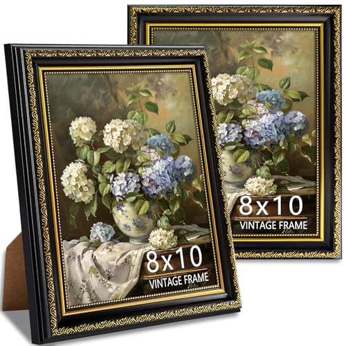 Ornate 8x10 Picture Frame Set of 2, Vintage 8 x 10 Photo Frame for Wall Hanging and Tabletop Display, Decorative Classic Frames for Home or Office, Black and Gold, 2 Pack - color: Black & Gold, size: 8x10-2P