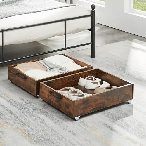 2-Pack Under Bed Storage Drawers Organizer with Wheels, Brown | 58L total capacity, 80 lb per Drawer, Fits 6 in Bed Clearance, Rolling Drawers for Shoes, Clothes, Linens, Toys - color: Brown
