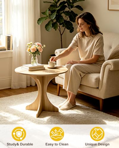 24In Walnut Round Side Table, Modern Minimalist Accent End Table with Curved Tripod Base, Compact Large Round Sofa Side Table, Easy Assembly Coffee Table for Living Room Bedroom Balcony - color: 24in-walnut