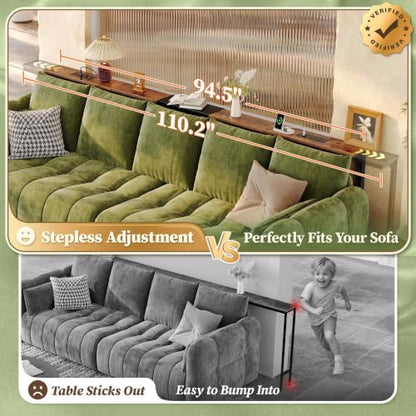 Huuger 94.5-110.2'' Extendable Behind Couch Table with Outlets, Rustic Brown - color: Rustic Brown, size: 94.5- 110.2"W x 29.5"H