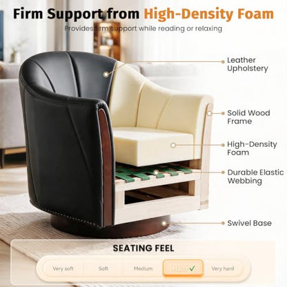 360° Swivel Accent Chair, Faux Leather Swivel Barrel Chairs | Nailhead Trim & Wood Base, Round Armchair Club Chair, Modern Reading Chairs for Living Room (BX01, Wood Black) - color: Wood Black