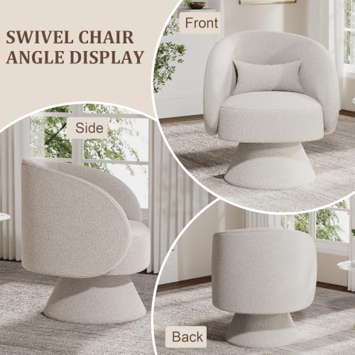 Swivel Barrel Chair Set of 2 , 360 Degree Small Accent Chair, Boucle White | Modern 360 Degree Swivel Barrel Chair Set, Comfy Small Vanity Accent Chair with Pillow for Living Room,Bedroom,Office - color: White