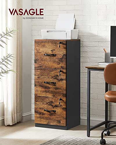 VASAGLE File Cabinet, 3 Drawer Filing Cabinet for Home Office, with Locks, for A4, Letter Sized Documents, Hanging File Folders, Rustic Brown and Ink Black UOFC055B01 - color: Rustic Brown + Black, size: 3 Drawers