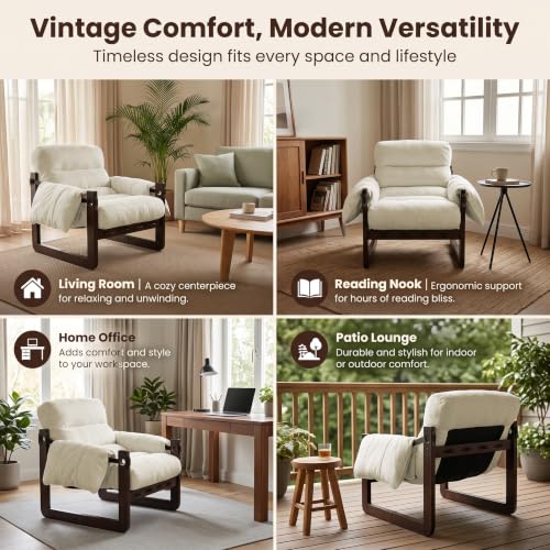 Chenille Accent Chair, Comfy Armchair for Living Room, Beige | Wide padded seat, high-density foam, solid wood frame, 350 lb support, comfy lounge chair, reading chair, bedroom chair - color: Chenille-beige