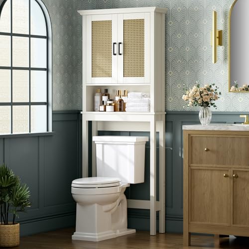 Over The Toilet Storage Cabinet, Over Toilet Storage Cabinet with Rattan Door and Anti-Tip, Above the Toilet Storage for Bathroom Behind the Toilet Bathroom Organizer, Rattan - color: Rattan