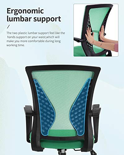 Home Office Chair Mid Back PC Swivel Lumbar Support Adjustable Desk Task Computer Ergonomic Comfortable Mesh Chair with Armrest (Green) - color: Green
