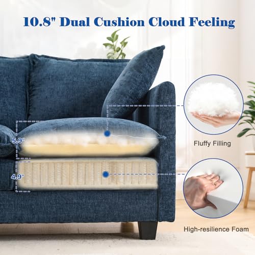 50'' Loveseat Sofa Cloud Sofa Couch, Modern Loveseats 2 Seat Couch 27" Deep Seat with 2 Pillows for Small Spaces Apartment Studio Office Bedroom Living Room, Blue - color: Blue, size: 50"