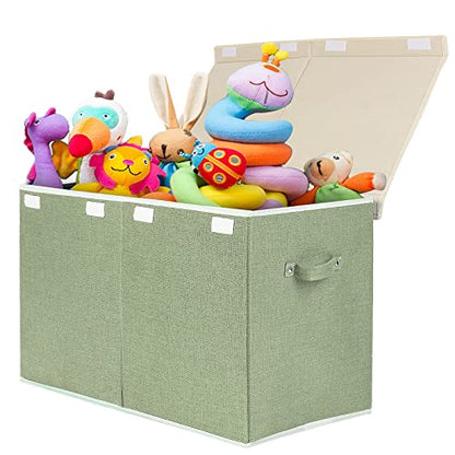 Large Toy Box Chest Storage with Lid, Collapsible Kids Toy Storage Box Bin | Toy Chest with Rivets Handles for Kids, Boys, Girls, Nursery, Playroom, Living Room, Bedroom, 25"x 13" x 16" (Linen Green) - color: Large Green