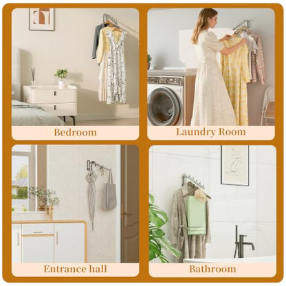 Alise Wall Mounted Drying Rack,Swivel Clothes Drying Hangers,Chrome,2 Pcs | Space Saving Clothes Rack,Heavty Duty Stainless Steel Clothes Wall Drying Rack for Laundry Closet Bathroom - color: Chrome, size: 1005 (2 Pack)