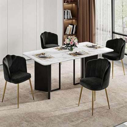 VECELO Velvet Dining Chairs Set of 2, Modern Upholstered Kitchen Chairs with Thick Cushions, Curved Padded Backrest and Metal Legs, for Kitchen, Dining Room, Living Room, Black - color: Black, size: Set of 2