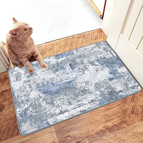 famibay 2x3 Runner Rug, Modern Abstract Washable Rug Runners for Hallways Non Slip Faux Wool Carpet Runners for Kitchen Bathroom Bedroom(Blue/Grey) - color: Blue and Grey, size: 2 x 3 feet