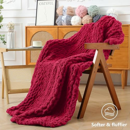 Cozyful Chunky Yarn for Hand Knitting - #10 Chunky Chenille Yarn, Jumbo Big Thick Chunky Yarns for Crocheting, Super Bulky Chunky Knit Blanket Yarns, 8 Skein (22 yds 8 oz Each Skein), Cherry Red - color: Cherry Red