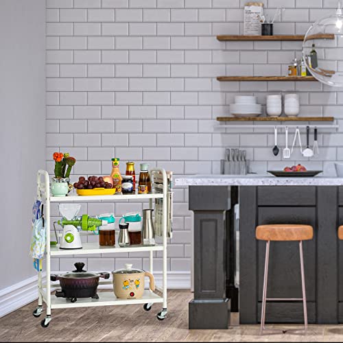 HDANI 3 Tier Metal Rolling Utility Cart,High Capacity Multi Purpose Heavy Duty Cart for Office,Kitchen,Living Room,Bedroom,White - color: White, size: Large Solid with Basket