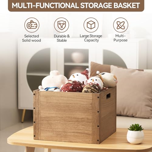 KIRIGEN Stackable Wood Storage Cube with Handles, Open Crate Bin, Brown | Wooden Box and Open Front ,Stackable for Books, Clothes, and Closet Storage, Assembly Required, 14.17 x 14.17 x 10.31 Inch - color: Dark Brown, size: XL/14.2*14.2*10.3(F26)new