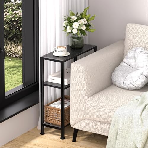 Narrow Side Table for Small Space, 2-Tier Small End Table with Shelf Holder, Slim Nightstand, Skinny Snack Couch Table in Living Room, Bedroom, Study, Kitchen and Balcony (Black) - color: Black