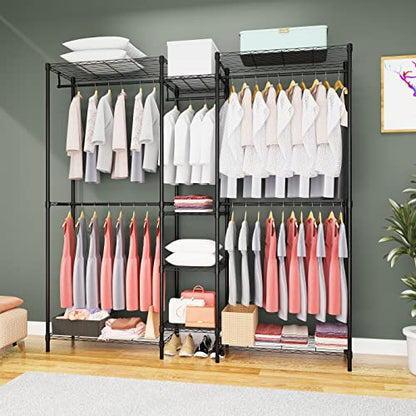 Heavy Duty Clothes Rack for Hanging Clothes, Metal Garment Rack，Large Capacity Portable Clothing Rack，Freestanding Open Wardrobe Organizer Rack, 67.0"L x 13.8"W x 75.6"H Max Load 720LBS, Black