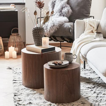 Nesting Coffee Table Set of 2, Walnut Round Wooden Coffee Tables Modern Circle Table for Small Space Living Room Bedroom Accent End Side Table (Walnut-Round) - color: 18.9" Walnut