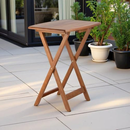 Furnifact Teak Oversized Snack Tables Set of 4 TV Trays with Stand Foldable Sturdy Wooden Tables for Eating, Working, or Entertaining in Any Space