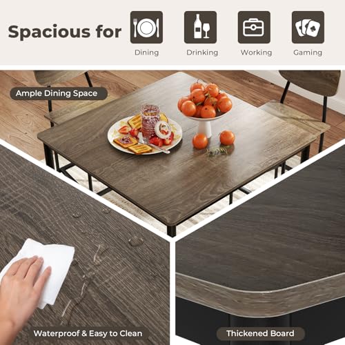 NAFORT Counter Height Dining Table Set for 4, Industrial Bar Table and Chairs Set, 5 Piece Square Pub Table with 4 Stools, Space-Saving Kitchen & Dining Room Furniture Set for Pub, Home, Restaurant - color: Grey