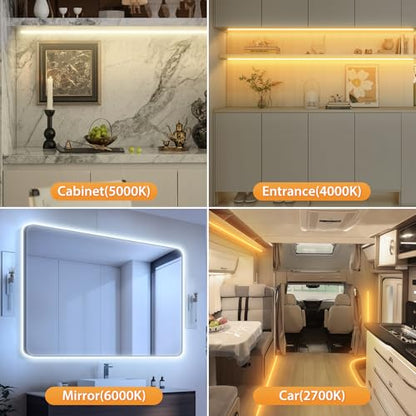 3 Pack 9.9FT Under Cabinet Lights Battery Powered with Remote, 12 Modes, Self-Adhesive, Flexible, Dimmable, Timer, 2700K-6000K Tunable White Cuttable USB Strip Lights for Shelves Bedroom Closet TV - size: 9.9FT