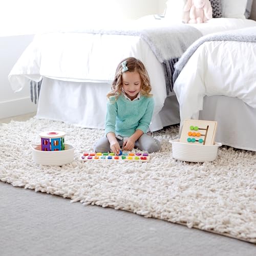 5-Piece Round Woven Cotton Rope Storage Baskets for Organizing, Small Shallow Nesting Set for Montessori Toys, Entryway Catchall, Fruit Bowl, Key Tray, Remote Holder, Nursery & Pet Toys - color: Off White