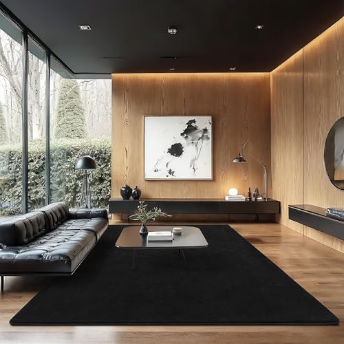 BENRON Soft Rugs for Living Room 6x9 Black, Minimalist Area Rug for Bedroom | Low Pile, Washabler Rugs for Nursery Dining Table Dorm Office, Non Slip - color: Black, size: 6' x 9' (Rectangular)