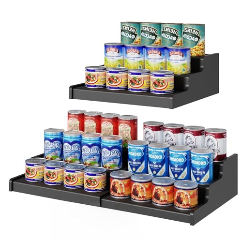 3-Tier Expandable Bamboo Can Organizer for Pantry, Holds 24 Cans, Black | Adjustable Can Storage Rack for Pantry, Can Holder for Kitchen Cabinets, Canned Food Soda Organizer, Black (Patent Pending) - color: Black, size: 12.4"-24"W × 10.8"D × 4.5"H