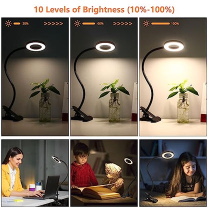Woputne Desk Lamps Clip on Reading Light for Bed Home Office Craft (Black) | With 5V 2A Adapter, 10 Dimmable Brightness 3 Modes, Flexible Neck Light Desk Lamps for Home Office Headboard - size: Black-1 Piece-Standard-With Adapter