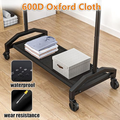Wiracks Clothes Rack Clothing Racks for Hanging Clothes Heavy Duty Clothes Rack Hanger Rack 200lbs Capacity Industrial Wheels 1" Pipe,Rolling Garment Rack Portable Clothes Rack Black