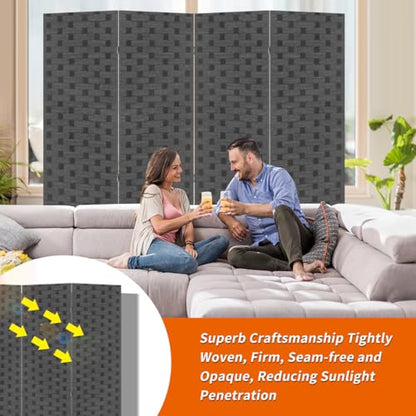 BLKMTY Room Divider, 6ft Folding Privacy Screens, Wall Divider Portable Room Seperating Freestanding Wood Screen, 4 Panels Hand-Woven Design Screen Double Hinged Dividers for Bedroom, Gray - color: Grey
