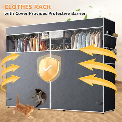 Raybee Clothes Rack with Cover,Clothing Racks for Hanging Clothes,Portable Closet, Adjustable,Metal,Max Load 900lbs,Black - color: Black, style: Clothing Rack with Cover