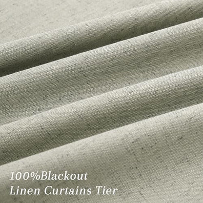 Sage Green 100% Blackout Kitchen Linen Curtains Back Tab 30 Inch Length Privacy Elegant Mini Cafe Curtain for Rustic Farmhouse Bathroom Thermal Insulated Bath Room Over Sink Drape 26x30 - color: Sage Green, size: 26"W x 30"L (Pack of 2)