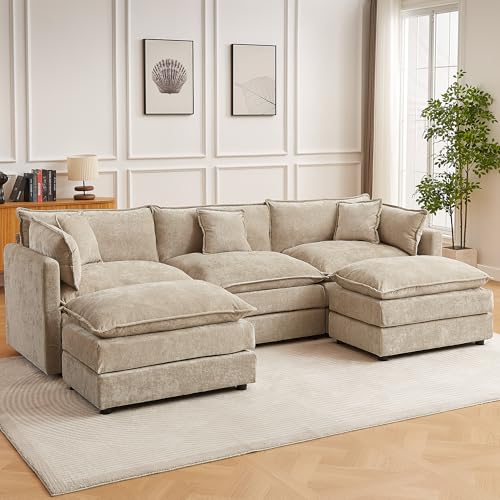 HIPIHOM Modular Sectional Sofa, 112.2 Inch U Shaped Couch Set with Armrests, 3-Seater Comfy Cloud Couches for Living Room Apartment, Coffee - color: Coffee, size: 112'' - U Shape
