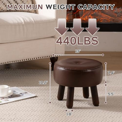 Small 13" Foot Stool Ottoman, Round Pouf Foot Rest, Faux Leather Footstool | Small Foot Stool with Rubber Legs Under Desk, Footrest for Couch, Living Room Bedroom Office, 13''L x 13''W x 10.2''H, Coffee - color: Coffee