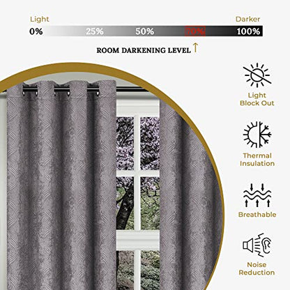 Superior Waverly Blackout Curtain Set of 2, Thermal Insulated Panel Pair with Grommet Top Header, Beautiful Embossed Wave Room Darkening Drapes, Available in 4 Lengths - Silver, 52”x96” each - color: Silver, size: 52"W x 96"L (Pack of 2)