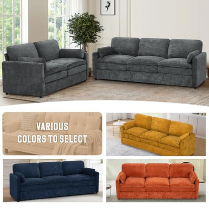 89" Chenille Soft Sofa w/Well-Filled Backrests, Grey | Modern Couch w/Plump Pillows, 3 Seater Upholstered Couch w/Thick & Comfy Cushions for Living Room, Bedroom - color: Grey, size: Sofa