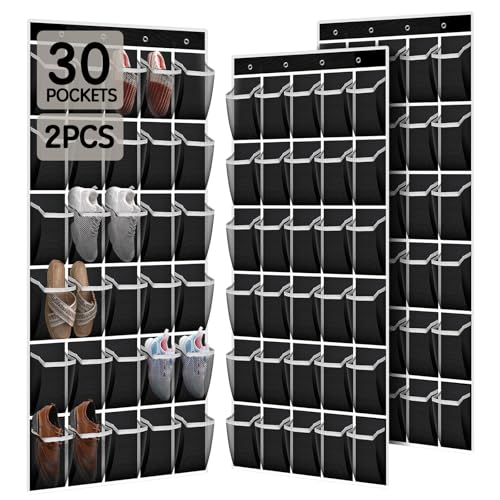 Kotkn Over the Door Shoe Organizer with 30 Breathable Mesh Pockets (2PC-Black) - color: 2PC-Black